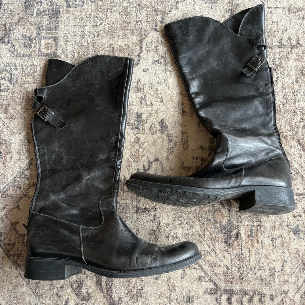 Black Leather Lavorazione Artigiana Knee-High Boots